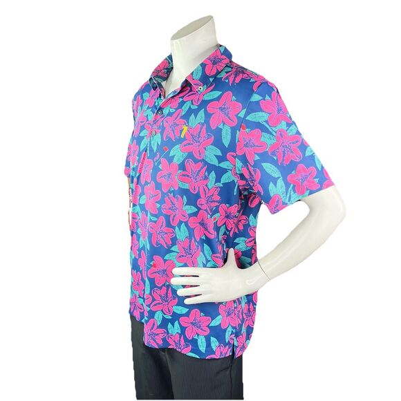William Murray Golf Men L Floral Hibiscus Performance Stretch Polo Shirt - Picture 4 of 12